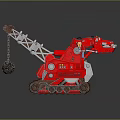 Red Tracked Engineering Vehicle With Crane Arm And Spherical Weight 3d model