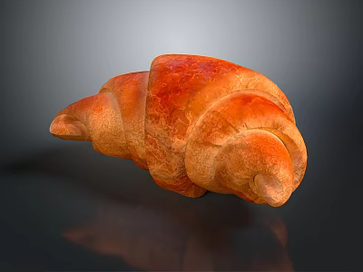 Fresh Golden Orange Croissant with Shiny Surface Crispy Texture on Dark Background with Reflection 3d model