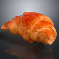 Fresh Golden Orange Croissant with Shiny Surface Crispy Texture on Dark Background with Reflection