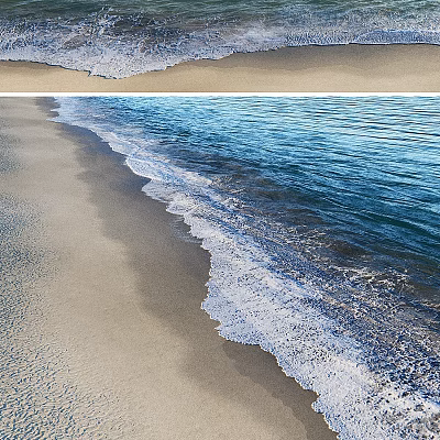 Beautiful Beach Scene With Golden Sand And Blue Water Waves Lapping Shore Foam 3d model