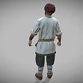 Medieval Man in White Shirt with Cross Straps Red Headscarf Dark Pants Brown Shoes