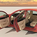 Red Car Exterior And Interior Views With Wheels Dashboard And Seats