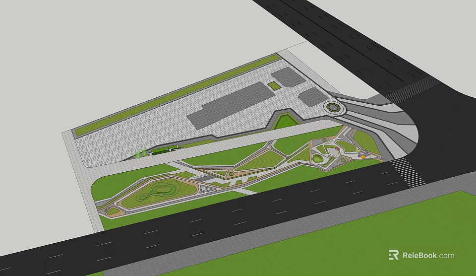 Plaza Paving Design With Greenery Landscaping Paths And Modern Layout 3d model