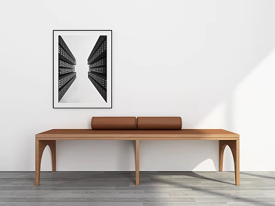 Minimalist Interior With Wall Art And Wooden Bench 3d model