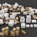 White And Brown Cardboard Boxes Scattered On Black Background With Various Sizes 3d model