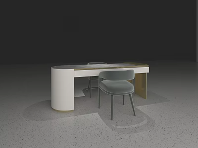 Modern Reception Desk Design With White And Wooden Elements And Grey Chair 3d model