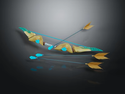 Ornate Bow And Arrows With Green Gold Accents And Blue Fletching Design 3d model