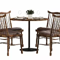 Rustic Wooden Round Dining Table With Four Slat Back Chairs And Vase Decor 3d model