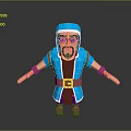 Stylized 3D Man in Blue Outfit with Blue Hat and Yellow Belt Standing Arms Outstretched