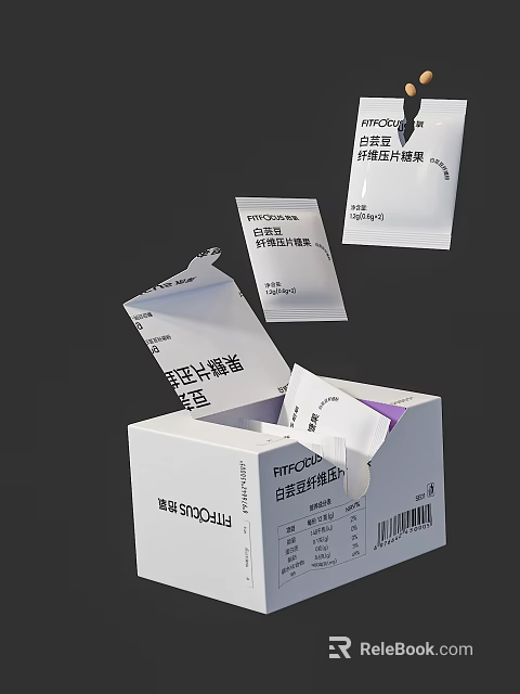 Convenient Self-heating Food Packaging Box With Open Sachets And Printed Text Labels 3d model 