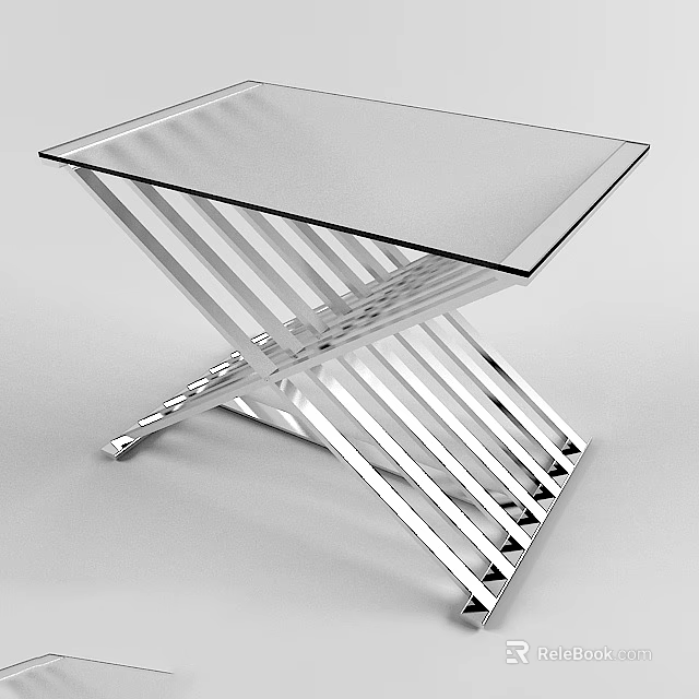 Modern Coffee Table With Glass Top And Metal Cross Frame Design 3d model 