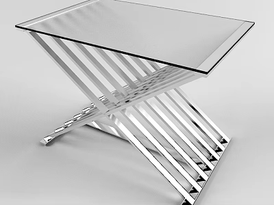 Modern Coffee Table With Glass Top And Metal Cross Frame Design 3d model