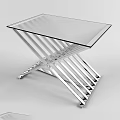 Modern Coffee Table With Glass Top And Metal Cross Frame Design