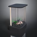 Small Transparent Glass Terrarium With Green Plants Rocks Bubbles Black Base And Lid