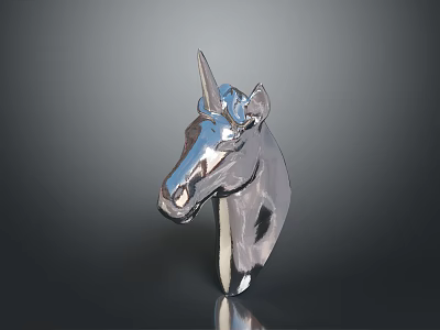 Silver Unicorn Head Sculpture With Metallic Shiny Surface Modern Decorative Art Piece 3d model