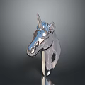 Silver Unicorn Head Sculpture With Metallic Shiny Surface Modern Decorative Art Piece