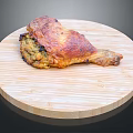 Juicy Roasted Chicken Leg with Crispy Skin on Wooden Round Cutting Board