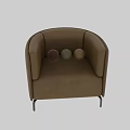 Modern Brown Leather Single Sofa With Armrest And Black Metal Legs