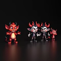 Group of Little Devils With Red Horns Wings and Various Poses on Dark Background