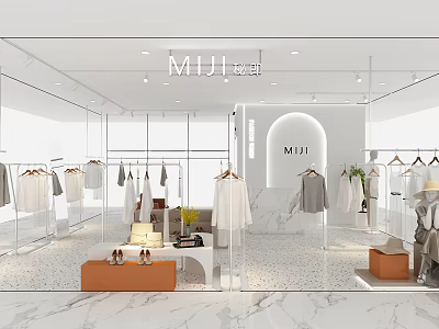 Modern Clothing Store Interior Design With Apparel Racks Display Tables And Marble Floor 3d model
