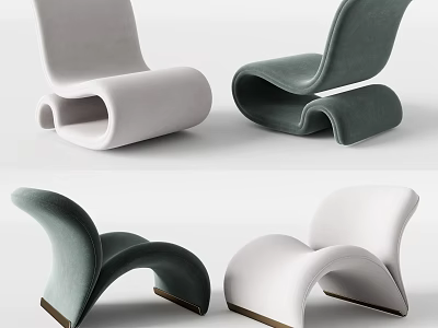 Modern Curved Single Sofa in Gray and White with Soft Fabric and Sturdy Metal Legs 3d model