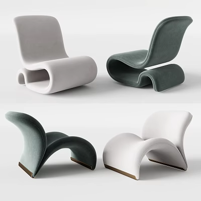 Modern Curved Single Sofa in Gray and White with Soft Fabric and Sturdy Metal Legs 3d model