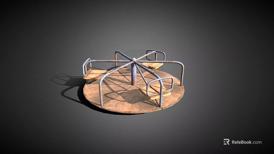Outdoor Children's Playground Equipment with Circular Metal Railings and Spinning Seats 3d model 