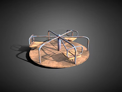 Outdoor Children's Playground Equipment with Circular Metal Railings and Spinning Seats 3d model