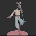 Rabbit Character Standing on Pink Base Holding Microphone in White Top and Light Blue Pants