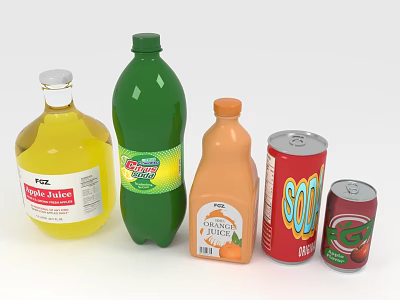 Assorted Beverages With Apple Juice 7UP Orange Juice Soda And Cherry Juice Cans 3d model