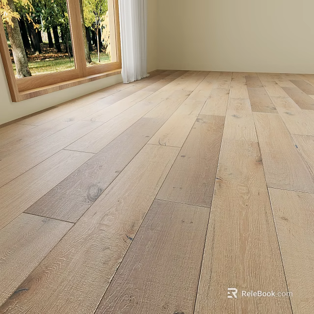 Natural Style Oak Wood Flooring In Room With Large Windows And Natural Light 3d model 