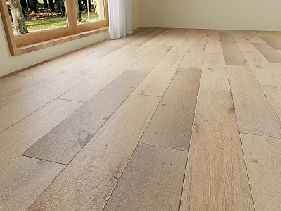 Natural Style Oak Wood Flooring In Room With Large Windows And Natural Light 3d model