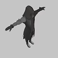 Game and Movie Character in Black Purple Robe with Outstretched Arms and Bat Like Details