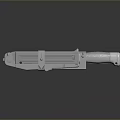 Silver Sci Fi Dagger with Metallic Mechanical Design and Textured Handle on Reflective Surface