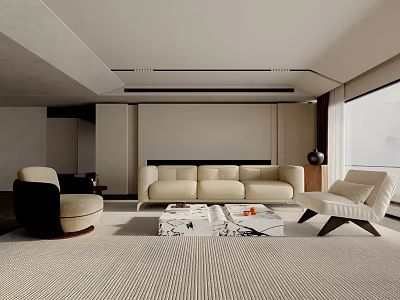 Modern Living Room Interior With Cream Sofa Marble Coffee Table Accent Chair And Area Rug 3d model