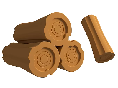 Natural Wooden Logs With Carved Texture Stacked Arrangement And Single Piece 3d model
