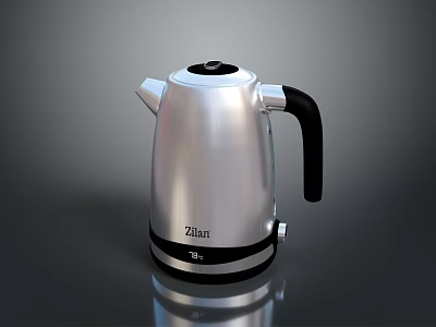 Zibart Silver Electric Kettle With Stainless Steel Body And Black Handle 3d model