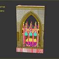 Gothic Architectural Model Featuring Pointed Arch Ornate Carvings And Stained Glass Windows
