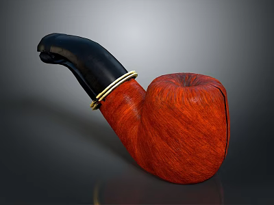 Red Wood Tobacco Pipe With Black Mouthpiece And Gold Ring Classic Design 3d model