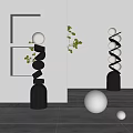 Modern Spiral Stack Floor Lamp With Black Base And White Spherical Shade In Minimalist Interior 3d model