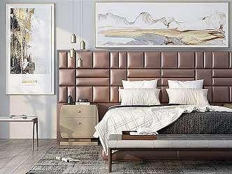 Modern background double bed double bedside table bed end stool corner group 3d model