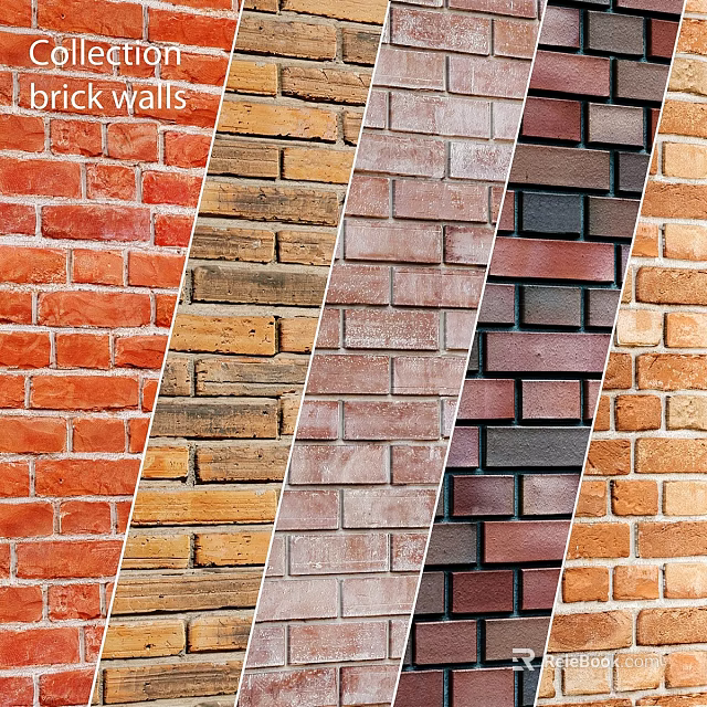 Different Colored Brick Walls With Various Textures And Patterns For Interior Design 3d model 
