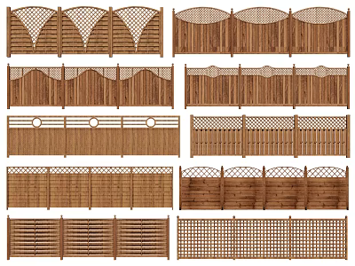 Different Styles Of Wooden Railings With Decorative Patterns For Outdoor Spaces 3d model