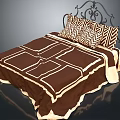 Bedroom Bed With Brown Bedding White Line Pattern Black Iron Headboard And Chevron Pillows