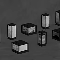 Modern Decorative Lanterns With Black Frames Various Shapes And Illuminated Patterns 3d model
