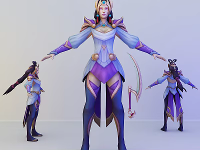 Fantasy Game And Movie Character In Purple White Outfit With Scimitar And Ornate Armor 3d model