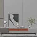 Modern TV Stand Interior With Decorative Plants Artwork And Storage Features 3d model