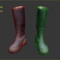 Blue Rain Boots With Worn Design And Mud On Soles On Dark Background