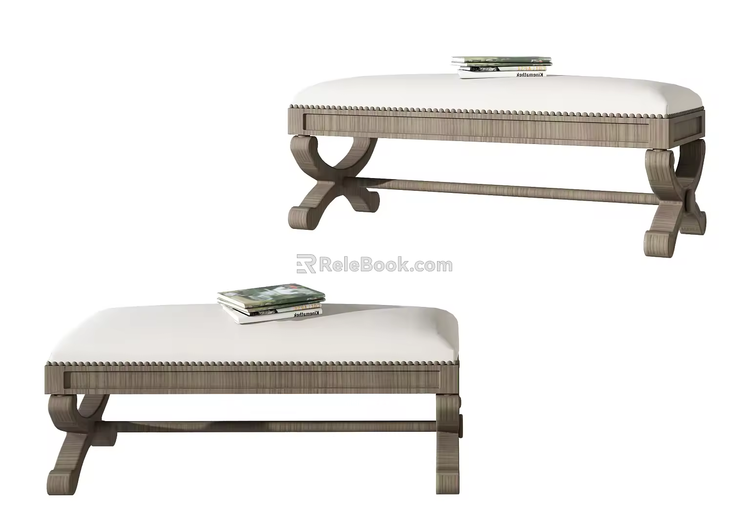 American Style Sofa Stool Fabric Creative Sofa Stool Chaffee Book Wood Stool 3d model