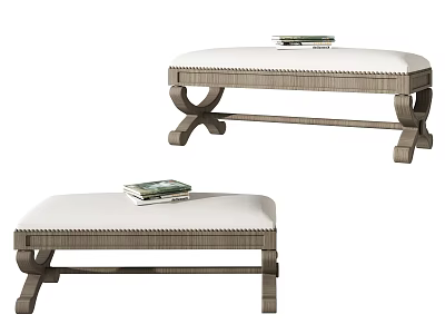 Modern Upholstered Ottoman Bench With Wooden Legs And Books On Top 3d model